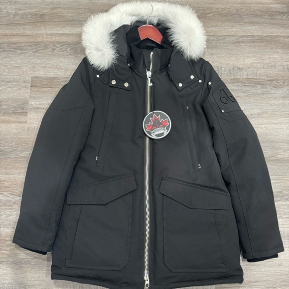 Moose Knuckles Original Stirling Parka Blue Fox Fur Black Coat - Picture 1 of 16